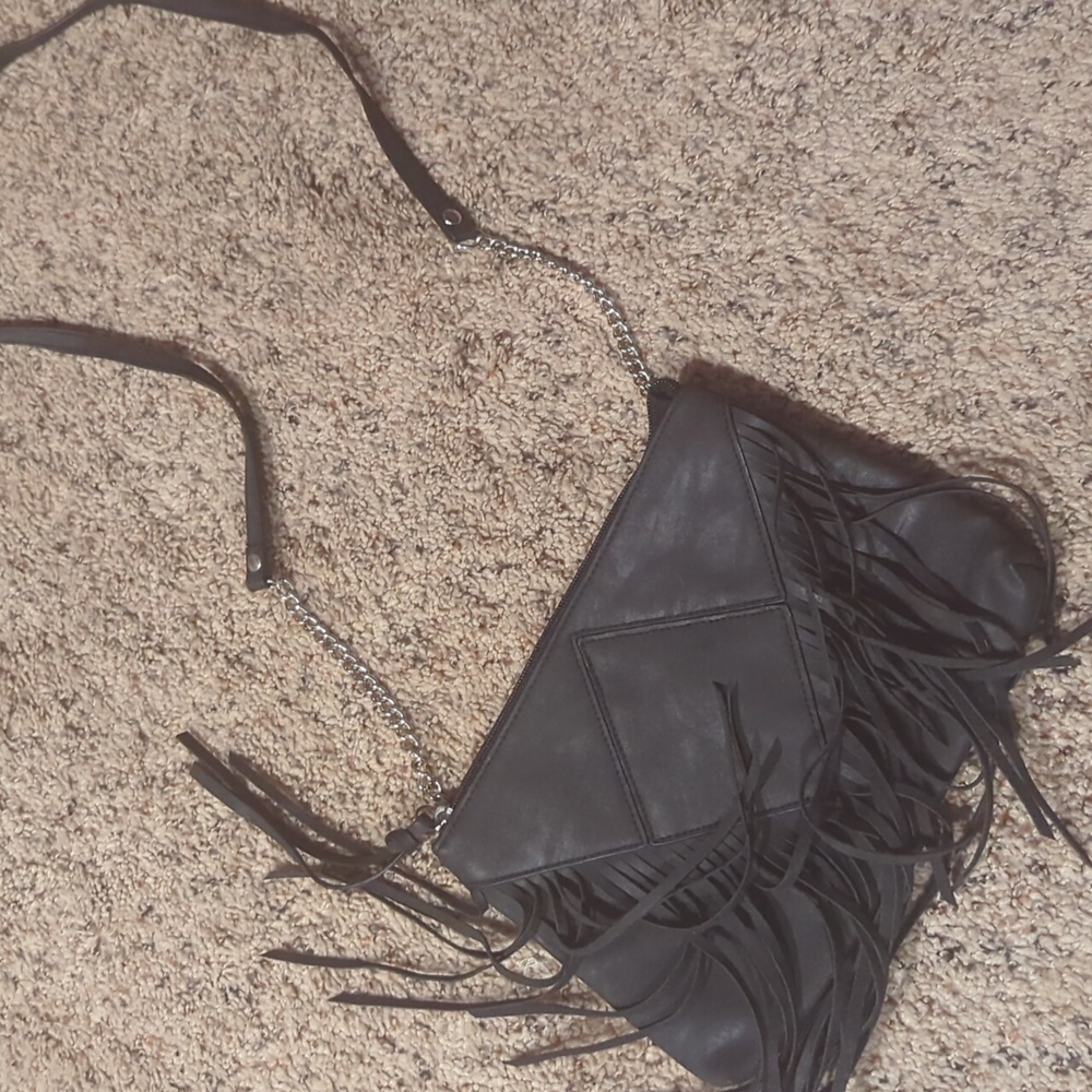 Fringe Black Faux Leather Crossbody Bag - Picture 14 of 16